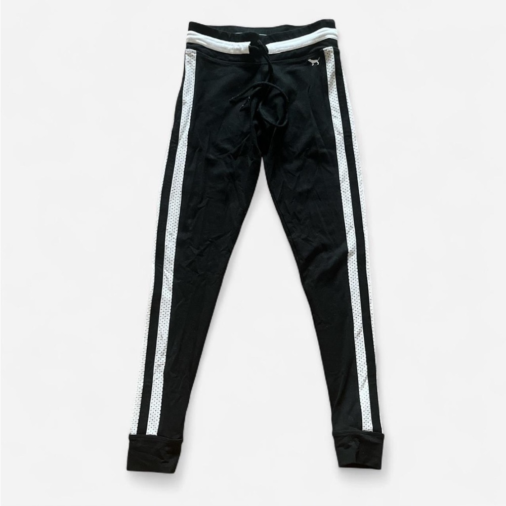 PINK Victoria's Secret Black and White Leggings with Athletic Stripes